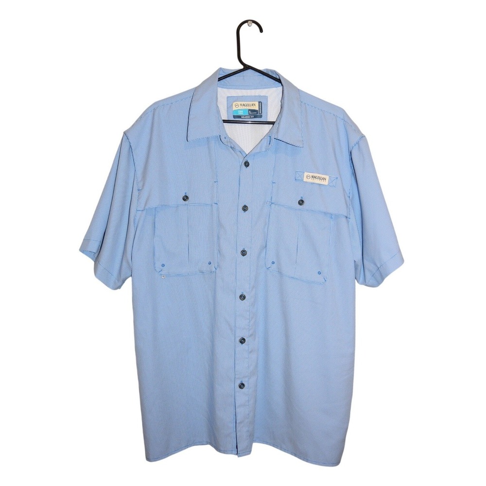 Magellan Outdoors Fishing Shirt Mens Large Blue Aransas Pass Excellent Button Up